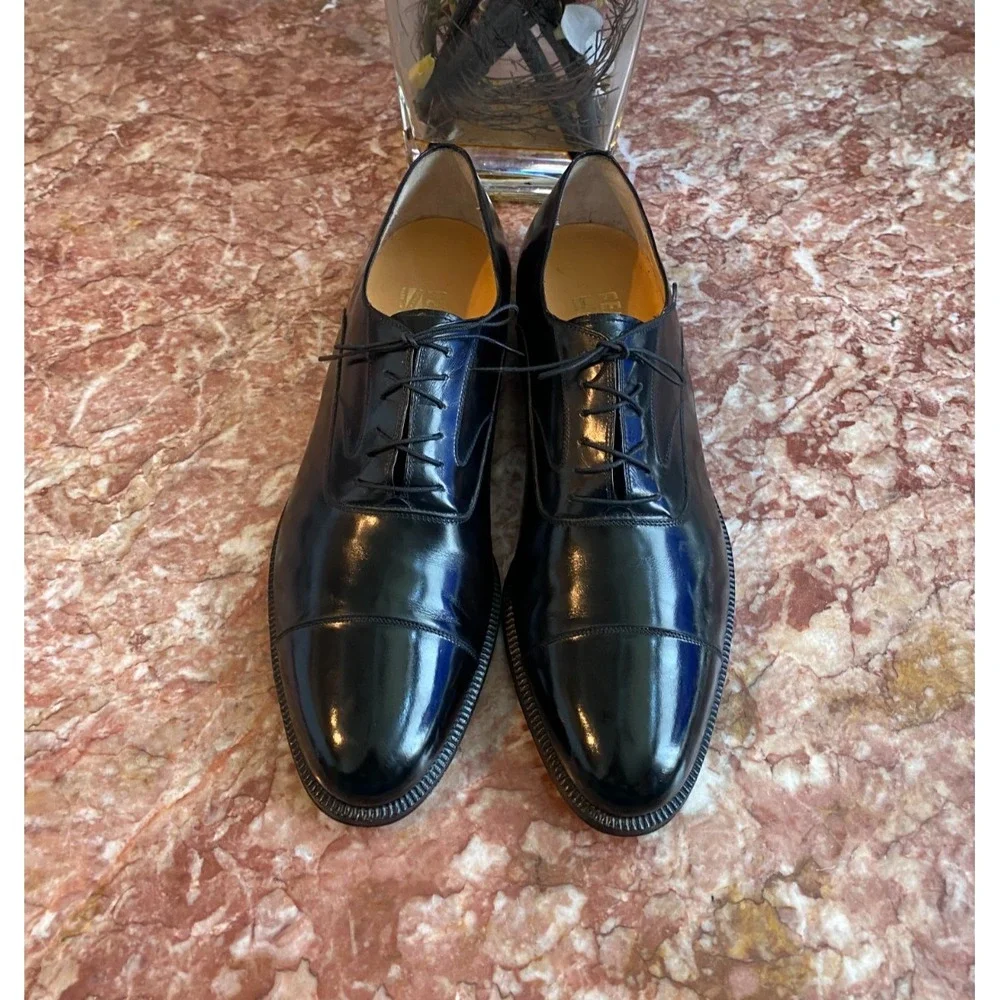 SALVATORE FERRAGAMO PADOVA BLACK LEATHER CAP-TOE OXFORD SHOES 11.5B EUC! $1,150